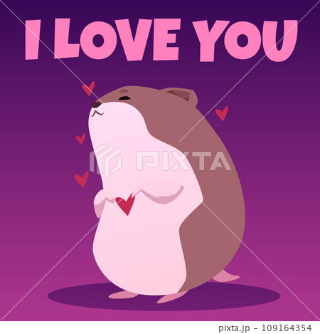 Love you card design with baby hamster mascot design, flat vector illustration. Love you card design with baby hamster mascot design, flat vector illustration. 109164354