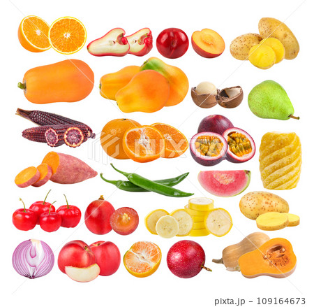 orange; rose apple; plum; papaya; macadamia; tangerine; potato; pepper; passion fruit; cherry; barbados; pear; guava; pineapple; grape; banana; Nectarine on white background orange; rose apple; plum; papaya; macadamia; tangerine; potato; pepper; passion fruit; cherry; barbados; pear; guava; pineapple; grape; banana; Nectarine on white background 109164673