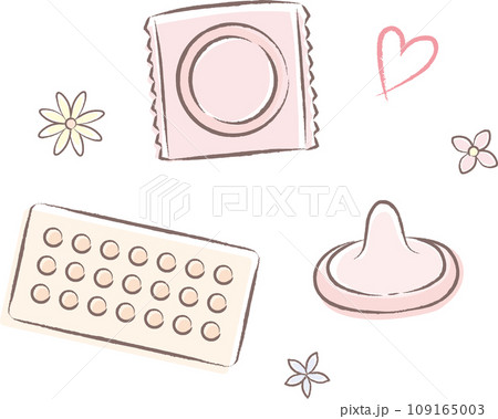 ピル（経口避妊薬）コンドーム　避妊具のイラスト　可愛い・ピンク 109165003