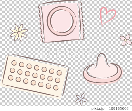 ピル（経口避妊薬）コンドーム　避妊具のイラスト　可愛い・ピンク 109165003