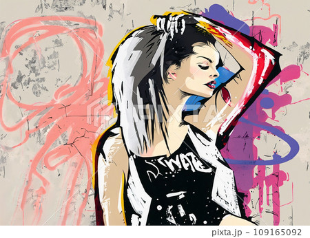 Beautiful young woman in grunge style. Vector illustration. Generative AI 109165092