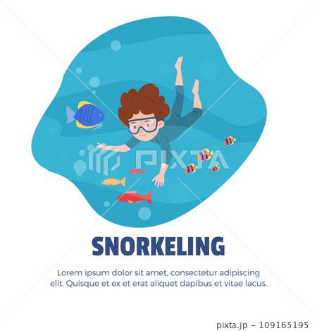 Snorkeling and diving poster or banner flat vector illustration isolated. Snorkeling and diving poster or banner flat vector illustration isolated. 109165195