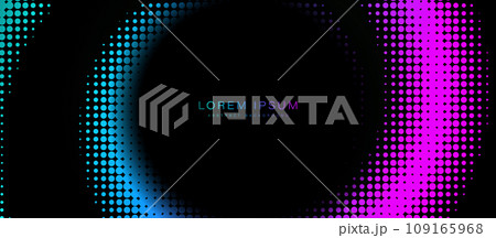 Colorful halftone swirl circle frame dotted background. Pop art. Blue and pink radial halftone background. Vector Banner 109165968