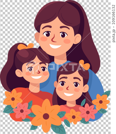 Mother with children, Mom with daughter, Happy Family Moments, Flat Style Cartoon Illustration. Mother's Day Concept. 109166132