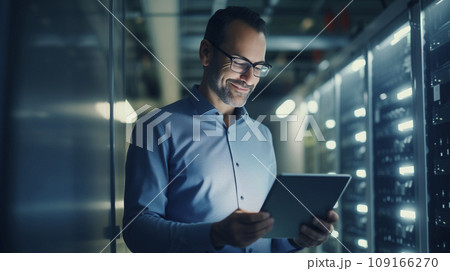 Man Engaged in Data Center Operations Man Engaged in Data Center Operations 109166270