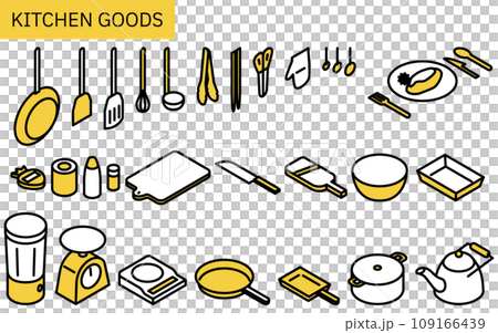 キッチン用品の線画イラスト、シンプルなアイソメトリック 109166439