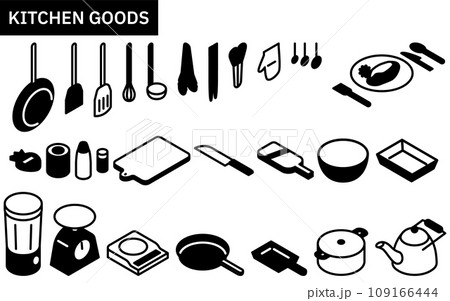 キッチン用品の線画イラスト、シンプルなアイソメトリック キッチン用品の線画イラスト、シンプルなアイソメトリック 109166444