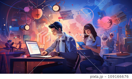 Business people working, connected o corporate network 109166676