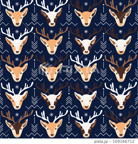 Blue Seamless Christmas pattern design with deer 109166712