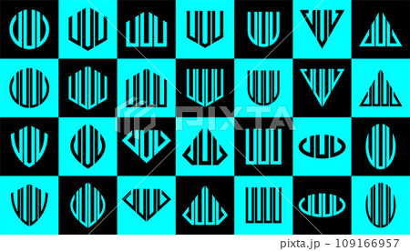 Simple geometric line abstract shape letter U UUU UUUU logo design set 109166957