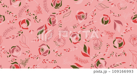 Roses seamless pattern. All over vector design with solid background illustration digital image for textile printing factory.  109166993