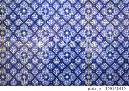 Azulejo - Traditional Glazed Tile on Walls of Portuguese Buildings - in Aveiro, Portugal. 109168419