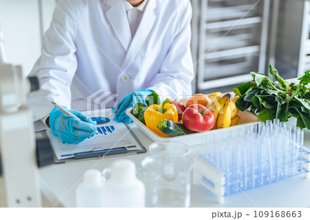 野菜や果物を検査する研究者 管理栄養士 野菜や果物を検査する研究者 管理栄養士 109168663