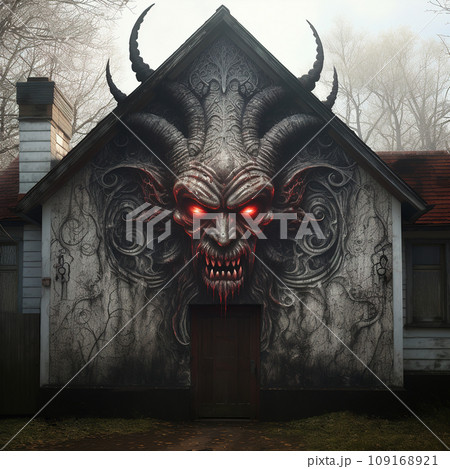 Malevolent Presence: A Demon's Visage on Victorian Architecture. AI generation Malevolent Presence: A Demon's Visage on Victorian Architecture. AI generation 109168921