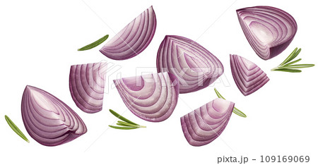 Sliced red onion isolated on white background with clipping path 109169069