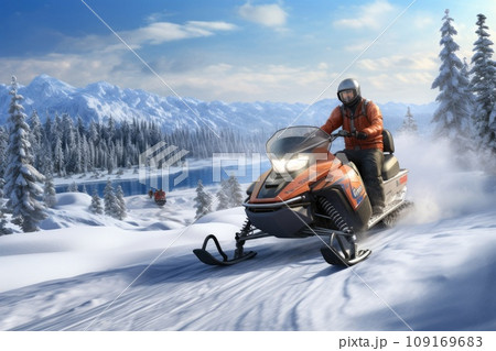 Snowmobiling Adventure: Exploring Winter Nature and Testing Snowmobile Handling Skills 109169683