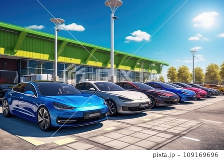 Multiple Electric Vehicles Parked in the Parking Lot, Eco-friendly Transportation Concept 109169696