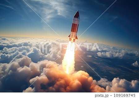 Majestic Rocket Launch Illustrating Futuristic Space Travel and Cosmic Exploration Majestic Rocket Launch Illustrating Futuristic Space Travel and Cosmic Exploration 109169745