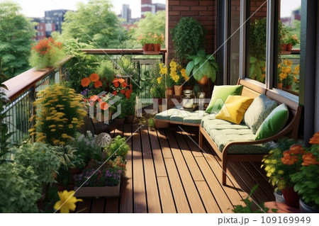 Explore the charm of the gardens on balconies and terraces 109169949