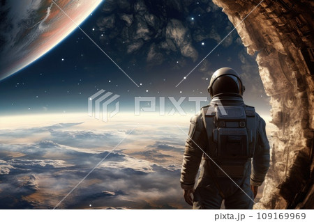 Astronaut Reflecting on the Earth's Beauty Across the Vastness of Space Astronaut Reflecting on the Earth's Beauty Across the Vastness of Space 109169969