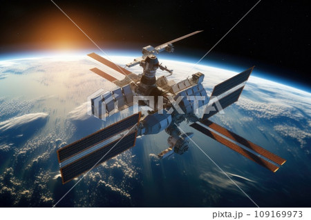 Awe-Inspiring International Space Station (ISS) Floating Above the Earth in Space Exploration Scene Awe-Inspiring International Space Station (ISS) Floating Above the Earth in Space Exploration Scene 109169973