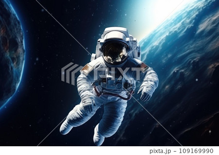 Astronaut Spacewalk: A Spectacular View of an Astronaut in the Vastness of Open Space Astronaut Spacewalk: A Spectacular View of an Astronaut in the Vastness of Open Space 109169990
