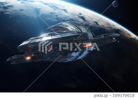 Spacecraft orbiting the Moon in outer space exploration mission 109170018