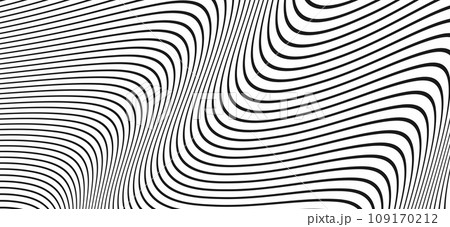 Wave striped pattern. Black and white background with curved lines. Abstract digital illustration. 109170212