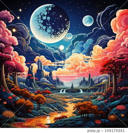 Enchanted moonlit landscape. AI generation Enchanted moonlit landscape. AI generation 109170881