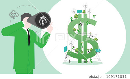 ESG sustainability business visionary. Carbon credit vision from reduce carbon footprint and carbon dioxide to carbon offset. Vision of Dollar 109171051