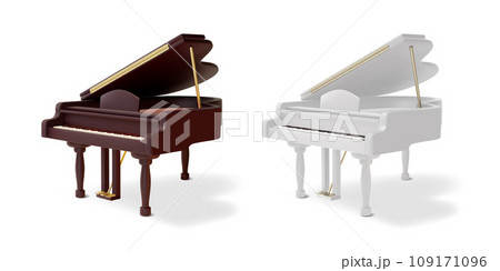 3d Different Classic Grand Piano Set Cartoon Style Musical Instrument Isolated on a White Background. Vector illustration of Pianoforte for Concert 109171096