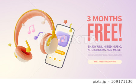3d Music and Audiobook Subscription 3 Months...のイラスト素材 [109171136] - PIXTA