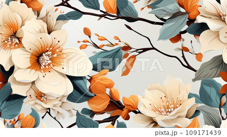 Seamless Autumn Magnolia Elegance. AI generation 109171439