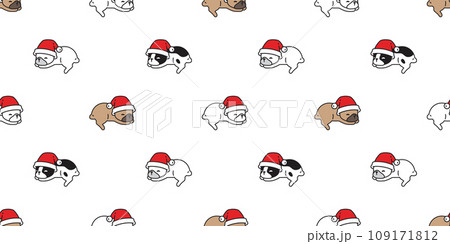 dog seamless pattern french bulldog Christmas Santa Claus hat vector sleeping cartoon puppy pet doodle gift wrapping paper tile background repeat wallpaper illustration scarf isolated design 109171812