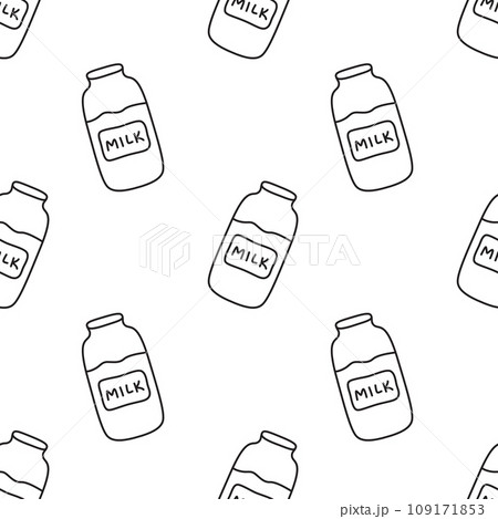 Black contour milk bottles isolated on white background. Cute seamless pattern. 109171853