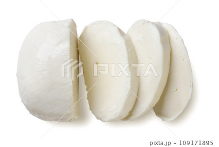 Mozzarella cheese closeup on a white. Top view Mozzarella cheese closeup on a white. Top view 109171895