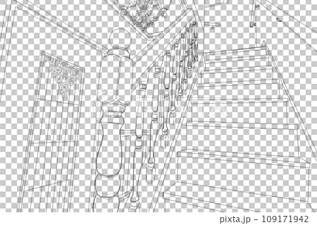 家の階段の背景線画 109171942
