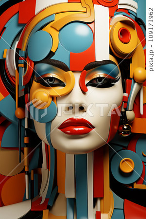 Cubist-inspired vibrant female portrait. AI generation 109171962