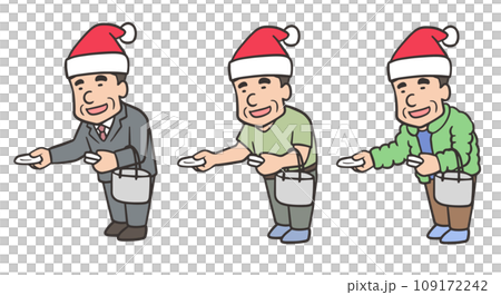 Illustration set of a middle-aged man handing out tissues at Christmas Illustration set of a middle-aged man handing out tissues at Christmas 109172242