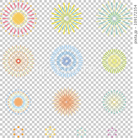 様々な花火のベクターイラスト素材セット（白背景） 109172354