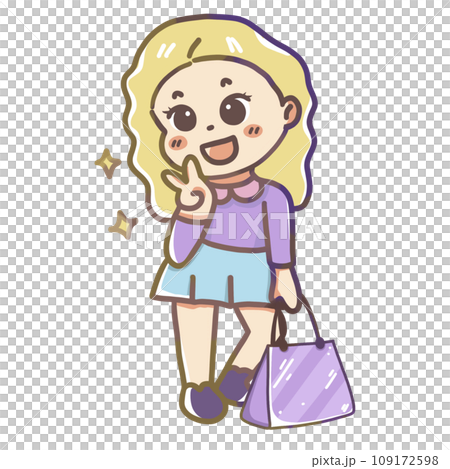 Shopping girl with fashion woman bag hand draw cartoon character 109172598