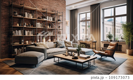 Large luxury modern bright interiors 109173073