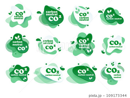 Neutral carbon CO2 stamp. Stiker neutral carbon dioxyde footprint 109173344