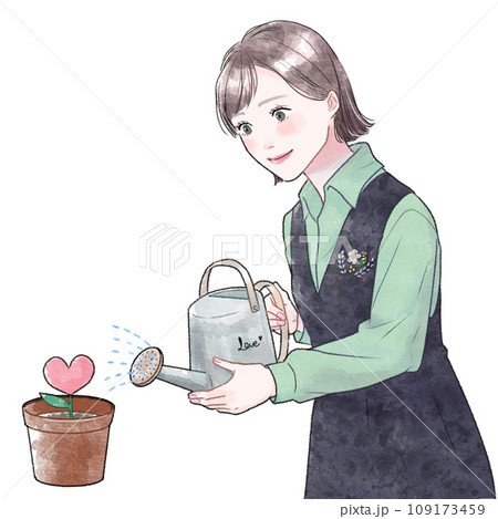 愛情をそそぐ女性のイラスト 水彩風 愛情をそそぐ女性のイラスト 水彩風 109173459