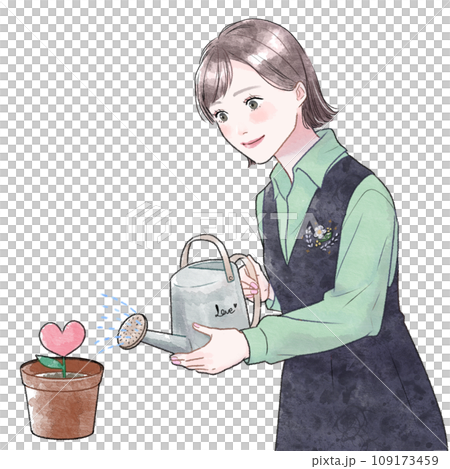 愛情をそそぐ女性のイラスト 水彩風 愛情をそそぐ女性のイラスト 水彩風 109173459
