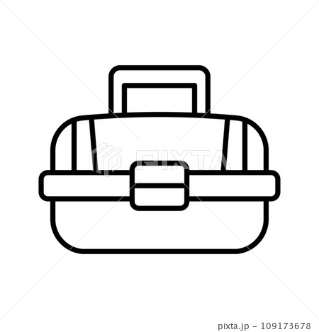 Fishing tackle box icon. Case or box container for wobbler and gear fishing equipment. 109173678