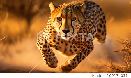 Cheetah running in the savannah 109174031