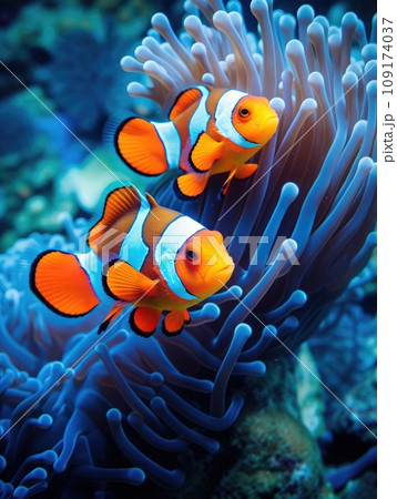 Amphiprion ocellaris clownfish and anemone in sea. 109174037
