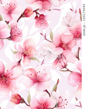 Seamless pattern of pink sakura. Retro watercolor painting Seamless pattern of pink sakura. Retro watercolor painting 109174095