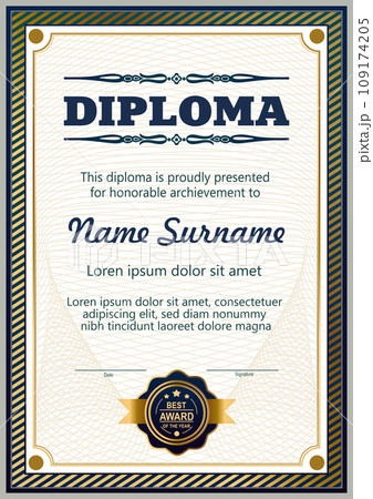 Deep blue and gold color certificate vector template 109174205
